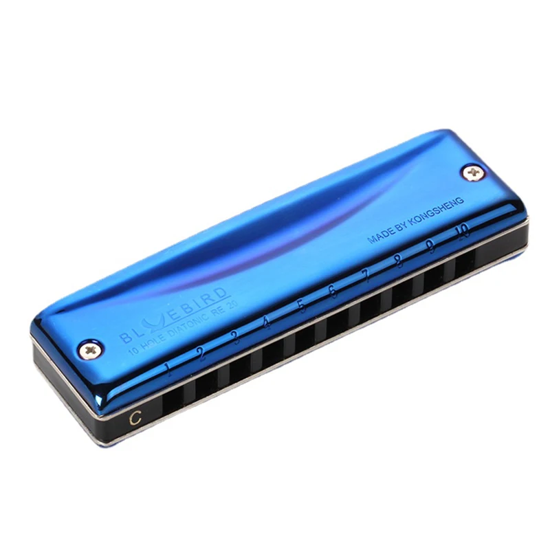 Kongsheng 10 Holes Diatonic Harmonica Blue Metal Professional Harmonica Mouth Harp Kids Aldults Musical Instruments Gifts Ideas