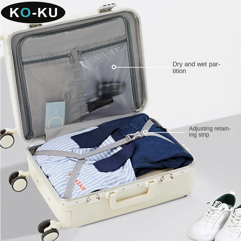 KO-KU Carry-on Suitcase Front opening 20 Inch Boarding Box Multifunctional Aluminium Frame Trolley Case Suitcase 22/24/26