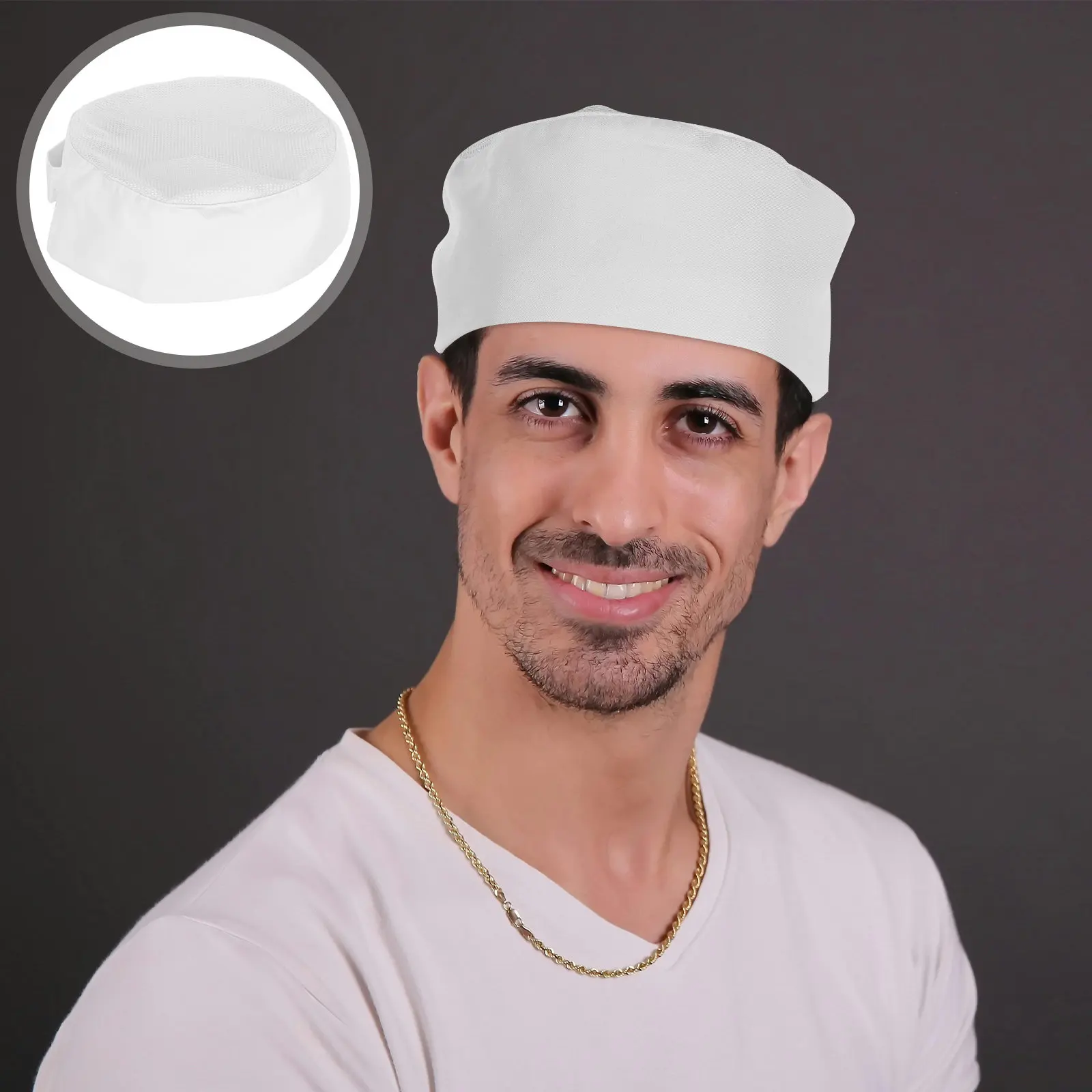 Cappello da Chef Bianco in Rete Traspirante, Taglia Unica Regolabile con Chiusura a Strappo, Berretto Rinfrescante per Chef Professionisti e Cucina
