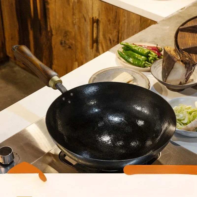 

Iron pan, wok, flat bottom without coating, round bottom non-stick pan, household wok