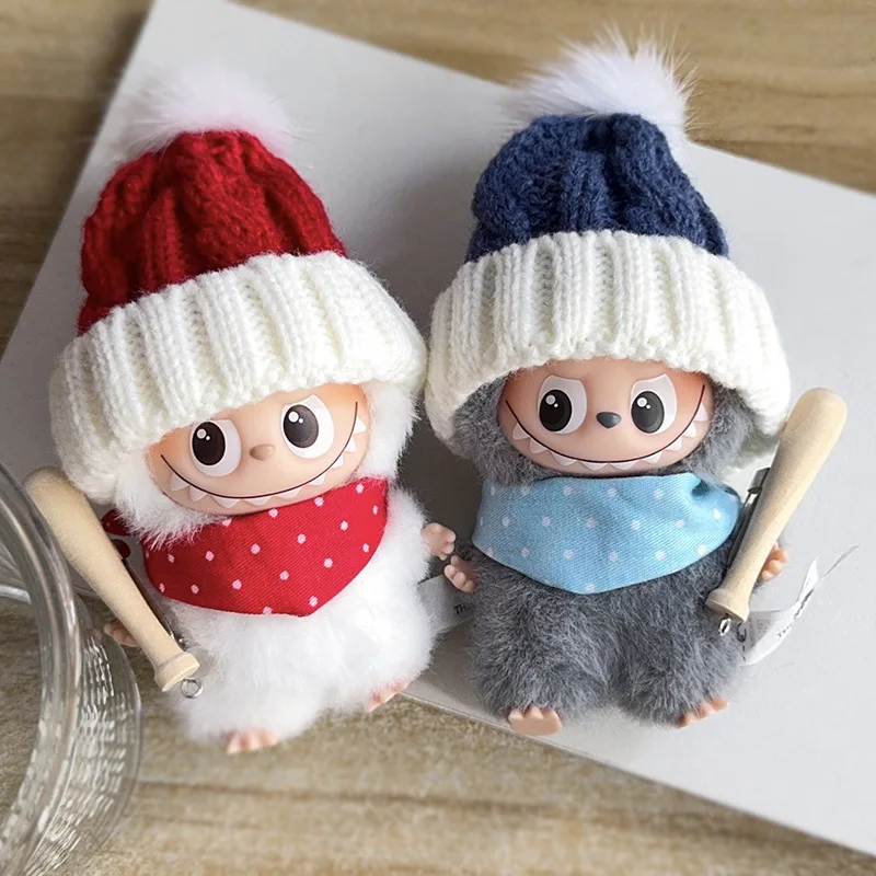 

For 10cm Labubu Clothing New Mini Woolen Hat Scarf Baseball Bat Set 4.0 Labubu Clothes Outfit Cute Doll Accessories DIY Toys