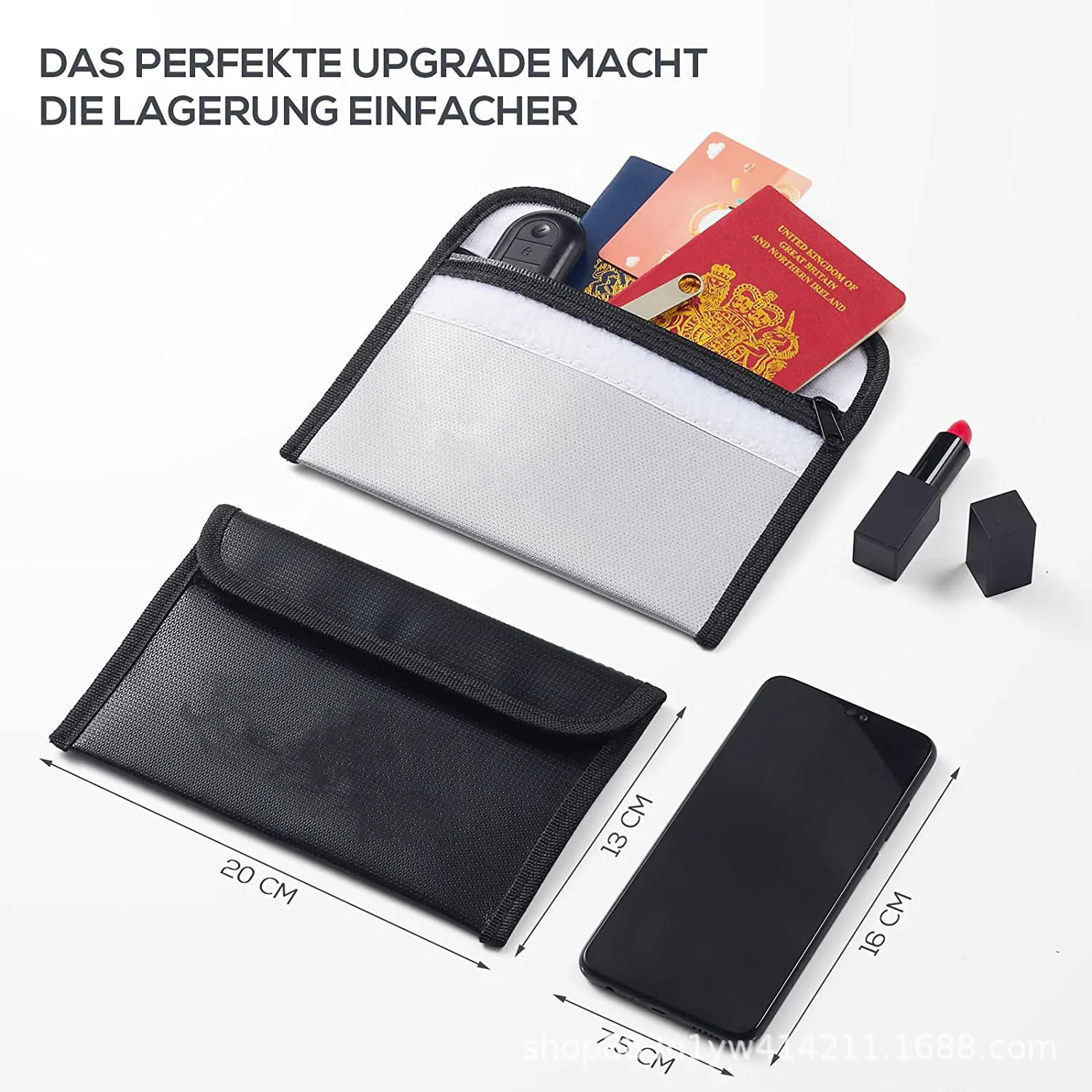 Bisofice Fireproof Document Bag Zipper Closure Cash Safe Storage Waterproof Pouch with Sticky Strip for Certificates Money Cards