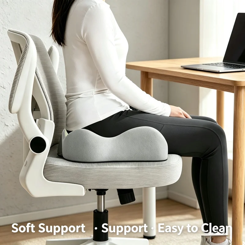 Pressure‑Relief Seat Cushion, 3D Ergonomic Memory Foam Pad with Removable Washable Cover for Office Chair Driving