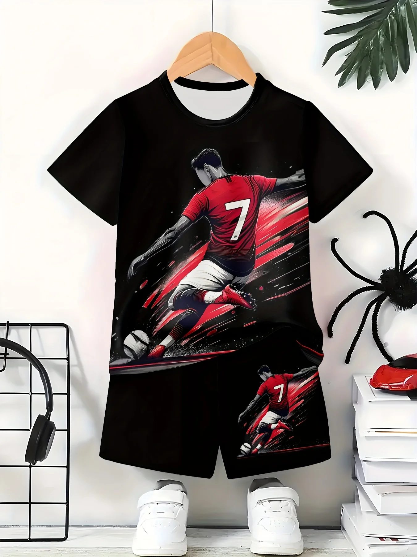 

Fashionable 3D Printed Casual Pullover, Short Sleeved Shorts, T-shirt Sports Shirt, Boys' Outdoor T-shirt Shorts Set