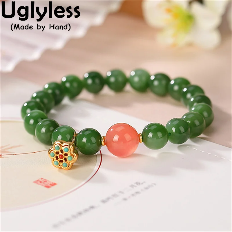 

Uglyless Beading Elastic Rope Multi Gemstones Bracelets for Women Jasper Bracelets 925 Sterling Silver Lotus Turquoise Jewelry