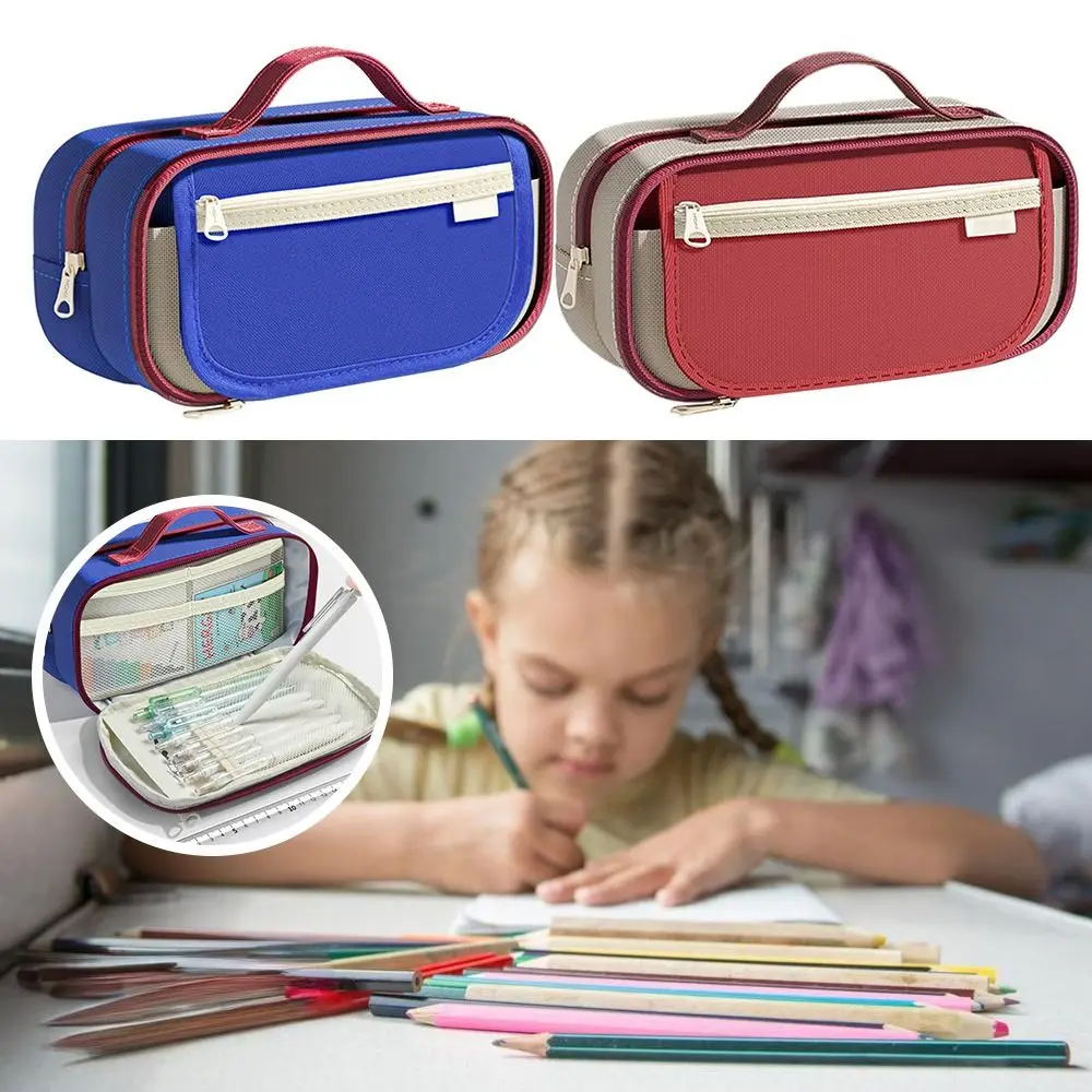 جديد التباين اللون يده القلم حقيبة تسعة طبقات يده حقيبة أدوات مكتبية سعة كبيرة منظم قرطاسية مكتب المدرسة