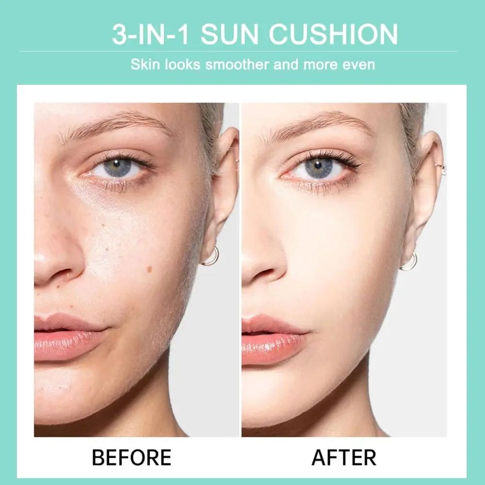 Protector solar teñido para el rostro SPF60, cojín solar, crema BB facial hidratante y calmante sin aceite, dewy natural, ligero