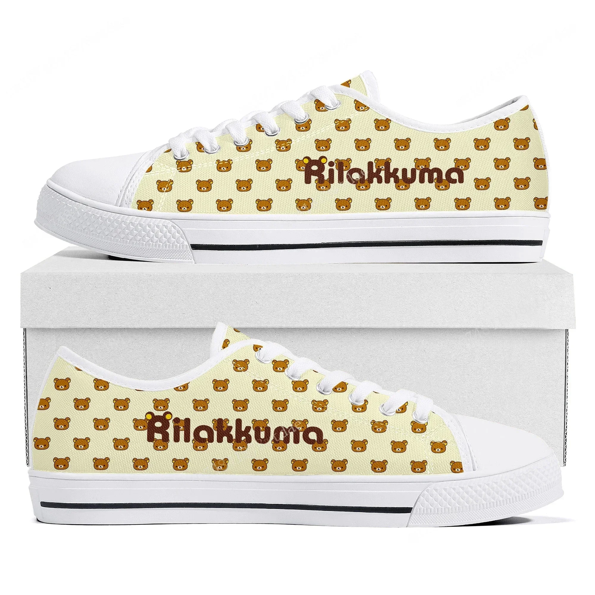 Rilakkuma Low Top Sneakers Womens Mens High Quality Canvas Sneaker Couple Japanese Cartoon Anime Custom Made Shoes
