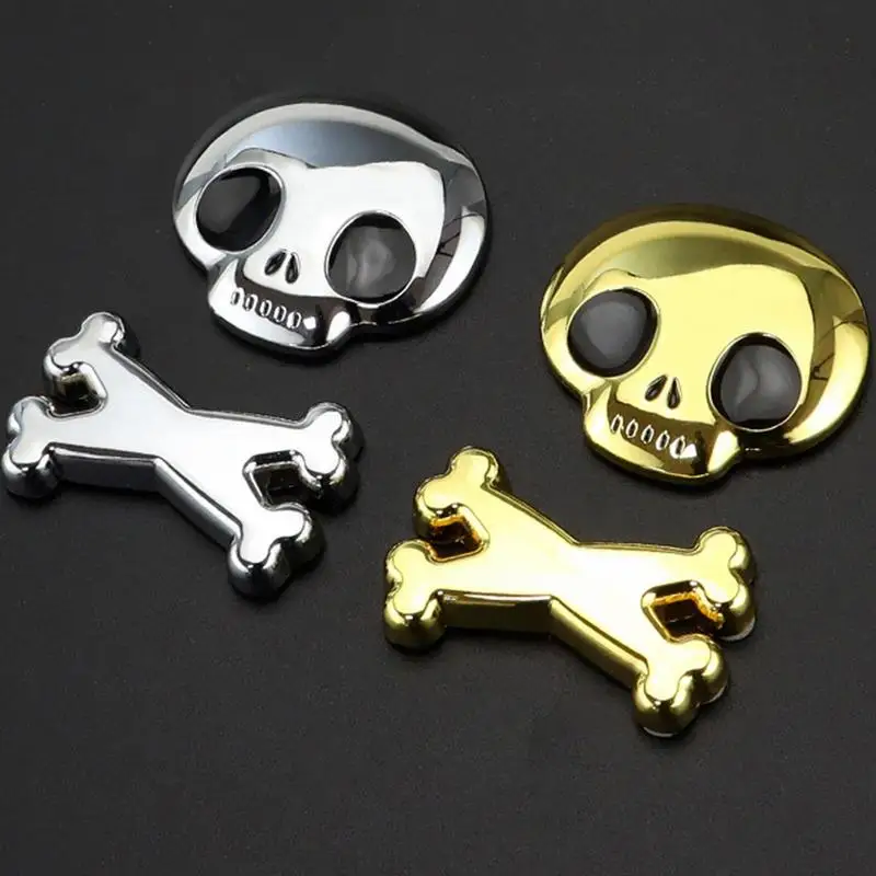 Skull Car Decal Skull Car Accessories Skull Crossbone Pirate Car 3D Emblem Chrome Metal Badge Sticker Decal For Vehicle