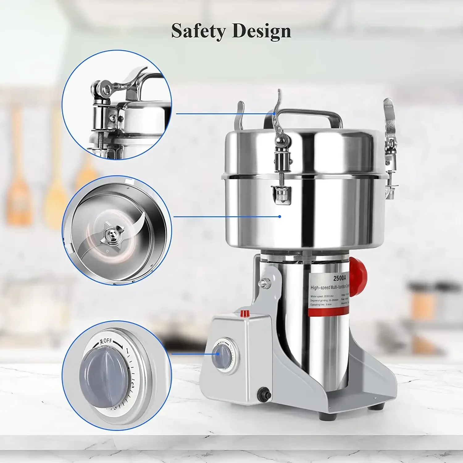 

jz 2500g Electric Grain Mill Grinder Stainless Steel Pulverizer Powder Machine for Dry Herbs Grains Spices Cereals Coffee Corn