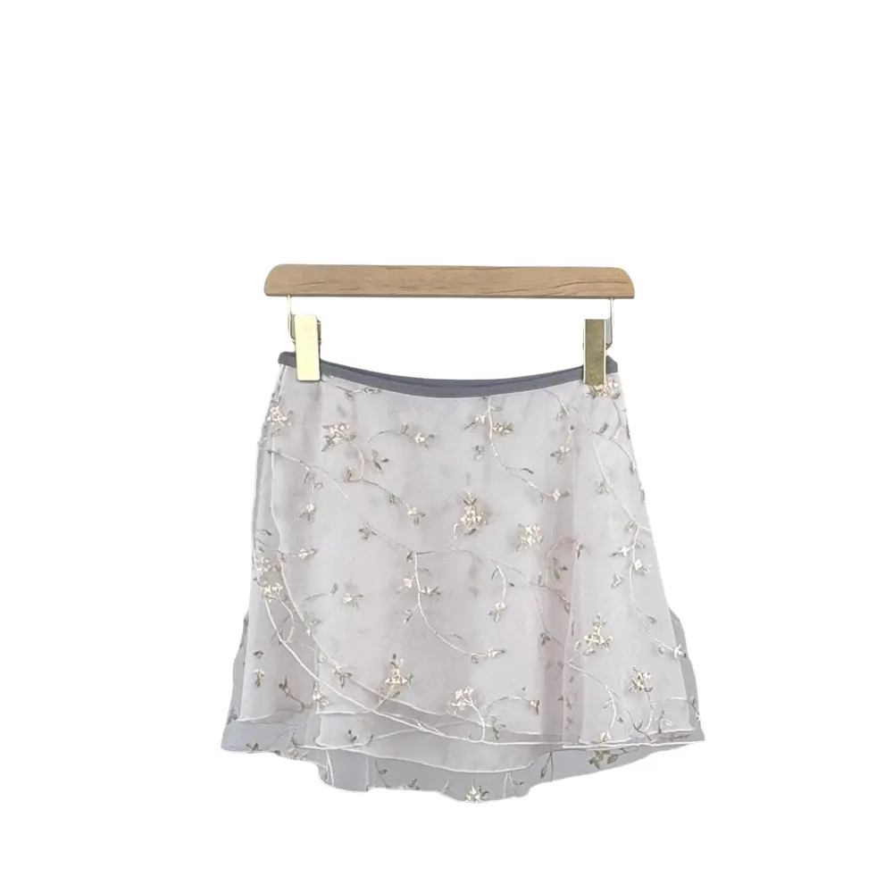 발레 더블 레이어 댄스 스커트 원피스 엘라스틱 벨트 워터 핑크 더블 레이어 발레 댄스 스커트 자수 덩굴 스커트