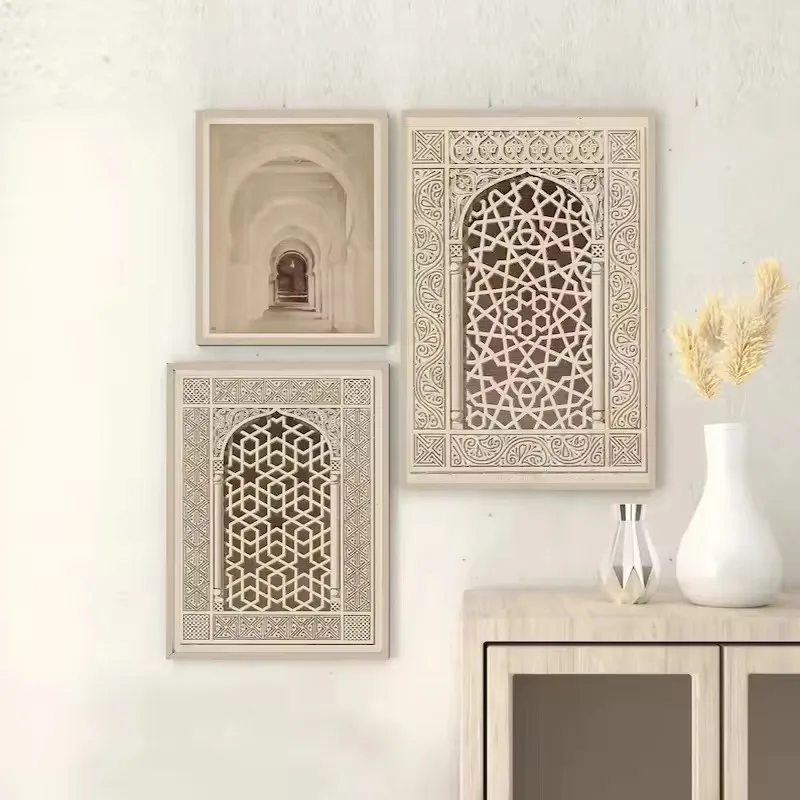 خمر نافذة المسجد الإسلامي العمارة قماش اللوحة مسلم ملصق جدار الفن يطبع صورة لغرفة المعيشة ديكور المنزل هدية