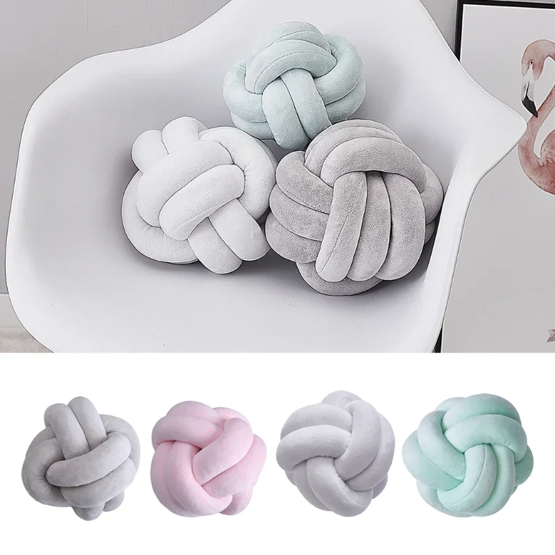 Soft Plush Knot Cushion Sofa Throw Pillow for Living Room Green Round Hand Woven Cushion Throw Pillow Round Knot Pillow