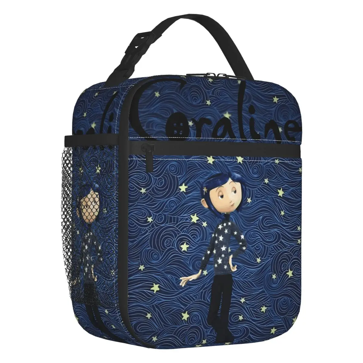 

Coraline Twitchy Witchy Girl Insulated Lunch Tote Bag Scary Movie Cartoon Resuable Cooler Thermal Bento Box Outdoor Camping