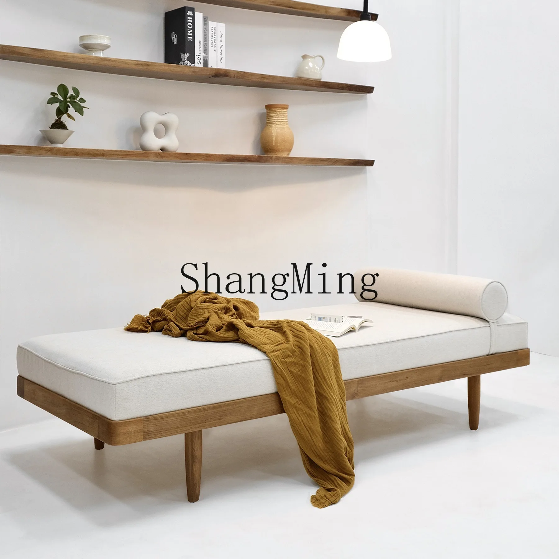 CL  household simple medieval solid wood fabric single sofa bed study rest bed