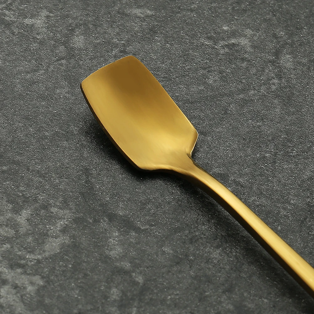 

2 Pcs 17/15cn Stainless Steel Spoons Titanium Long Handle Square Heads Stirring Coffee Spoons for Milk Tea Cocktail Dessert (Gol