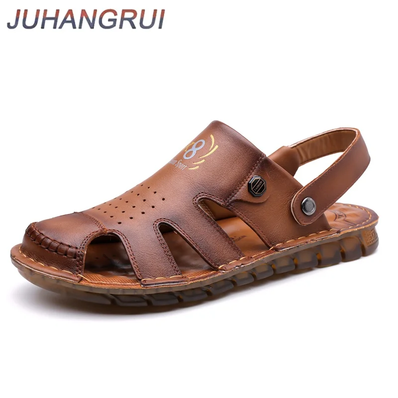 Top Layer Cowhide Men's Sandals Summer New Style Anti-Slip Beach Shoes Soft Bottom Slippers Comfortable Breathable Footwear