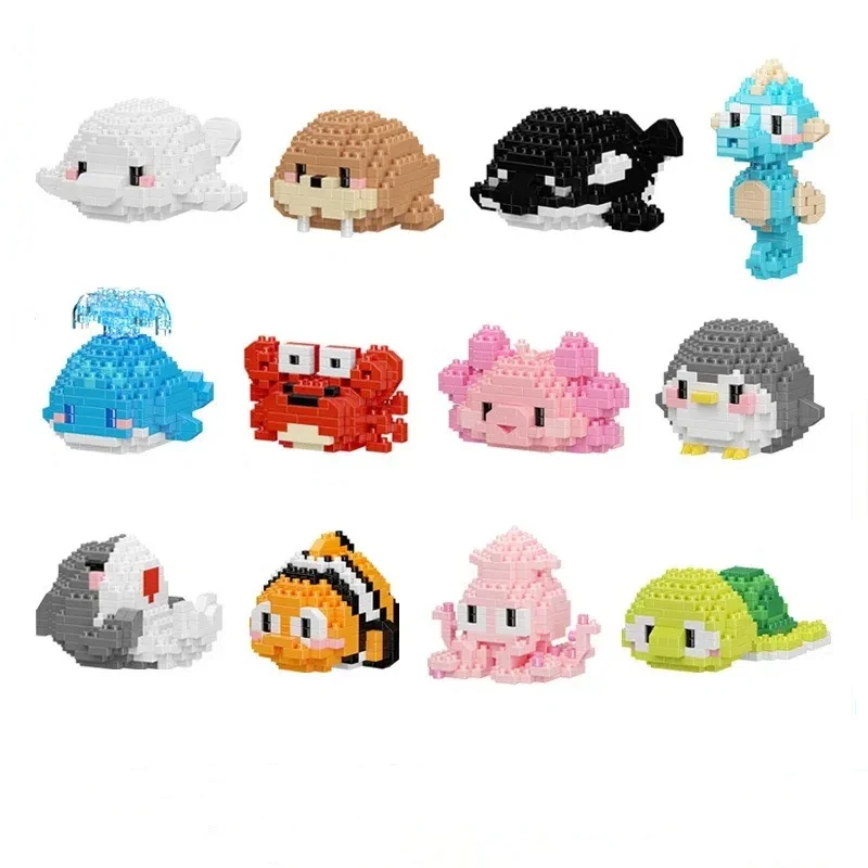 Creative Marine Organism Building Blocks Toys Cute Ocean Animals Micro Blocks DIY Blocks Toys for Children Birthday Gifts