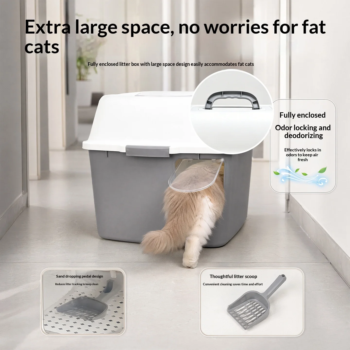 Arenero cerrado para gatos extra grande con pasillo y control olores - imagen 5