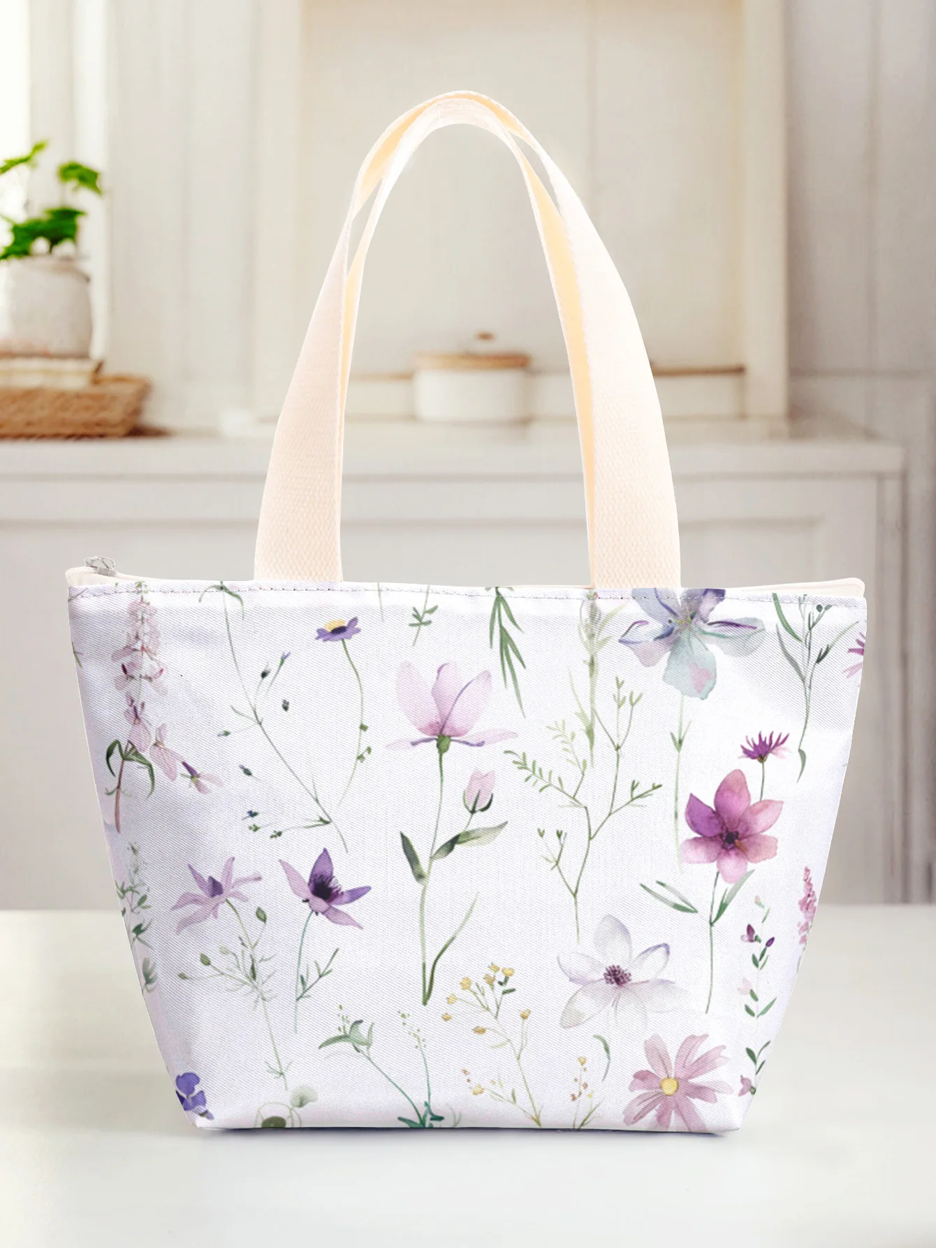 Soft Pastel Wildflower Insulated Lunch Tote Bag Zipper Portable Thermal Cooler Bag For Work School Picnic Daily Use