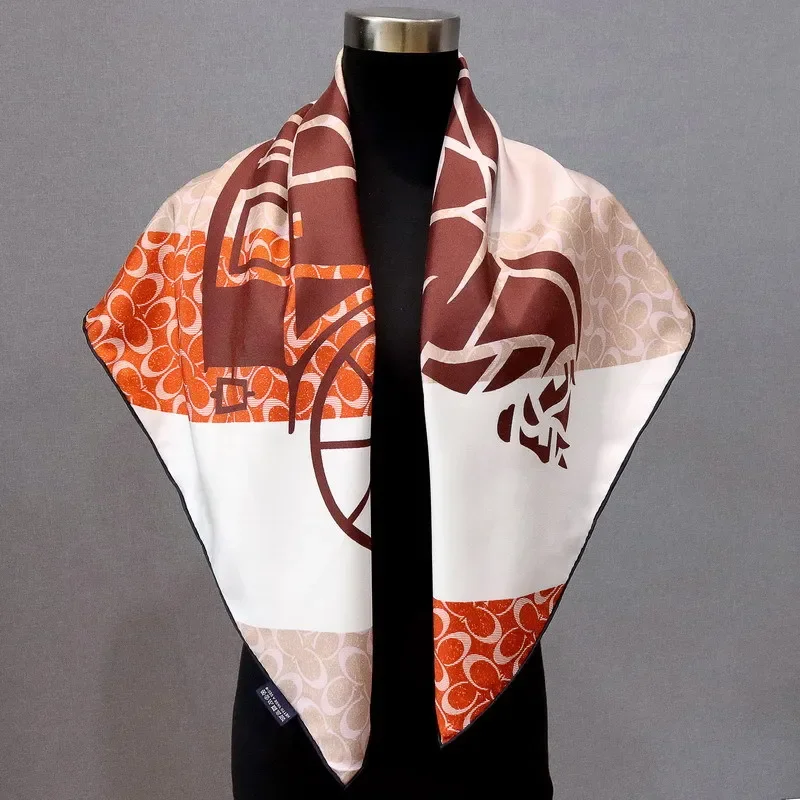 High-end Elegant Women Exquisite Double Carriage Double-sided Print Quality 18MM Twill Silk Hand-rolled Edge Large Scarf Shawl