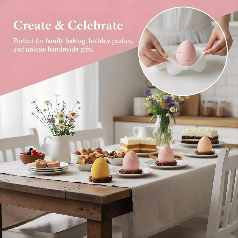 Egg Candle Mold Silicone 3D 8 Grids Cake Mould for DIY Chocolate and Mousse Creative Baking Workshop Use