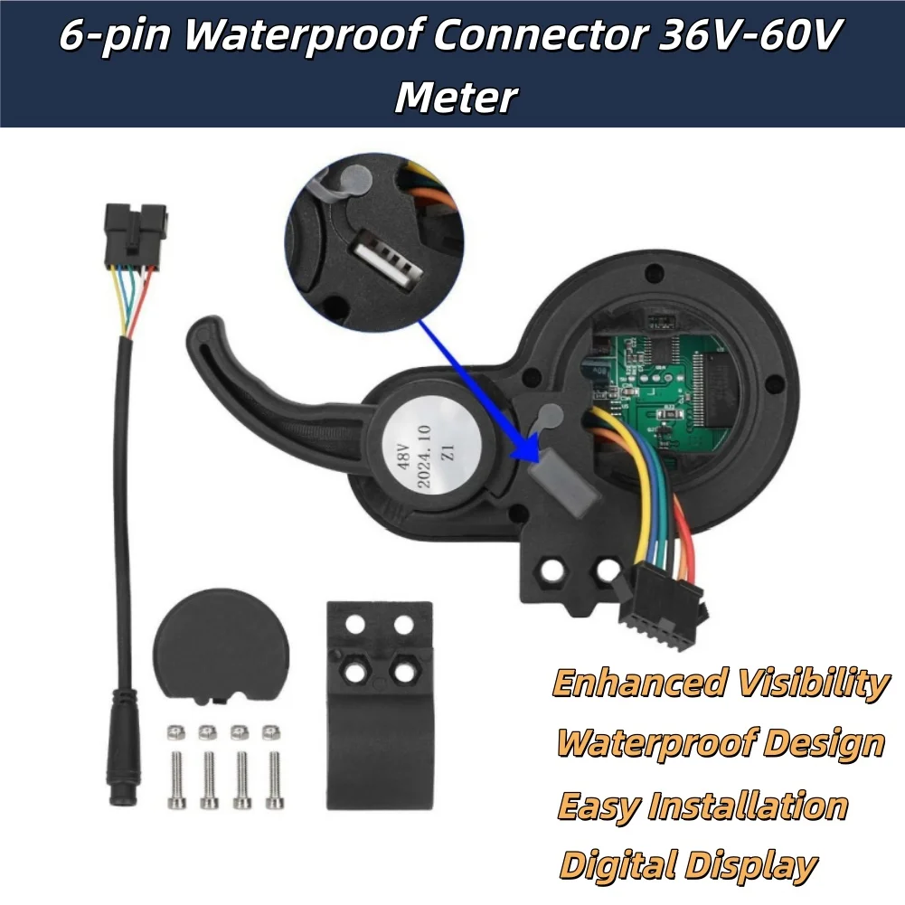 

6pin Waterproof Connector 36V-60V Meter Digital Display LED Speedometer Waterproof Design 36V/48V/52V/60V Cycling Accessories
