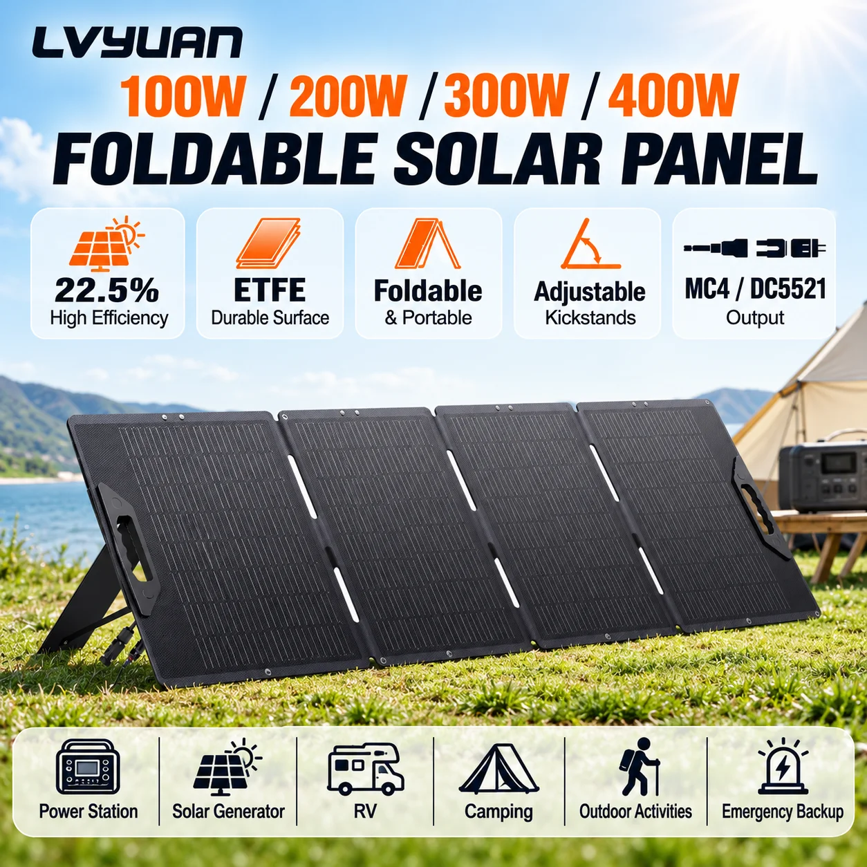 Rv Solar Kit 400W - Panel Surya Lipat LVYUAN 30W 100W