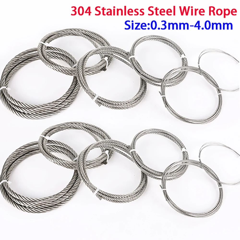 2-20Meters 304 Stainless Steel Wire Rope Cable Clothesline Soft Fishing Lifting Cable Rustproof 7*7 0.3mm/0.4/0.5/1.2/2.5-4.0mm