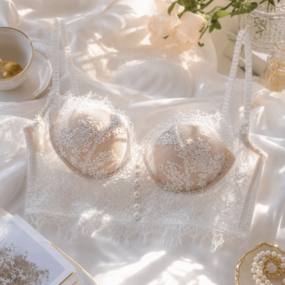 Flower Embroidery Lace Wireless Bra Gathered Mesh Flower Push Up Bra Ultra Thin Beauty Back Female Underwear Women Lingerie
