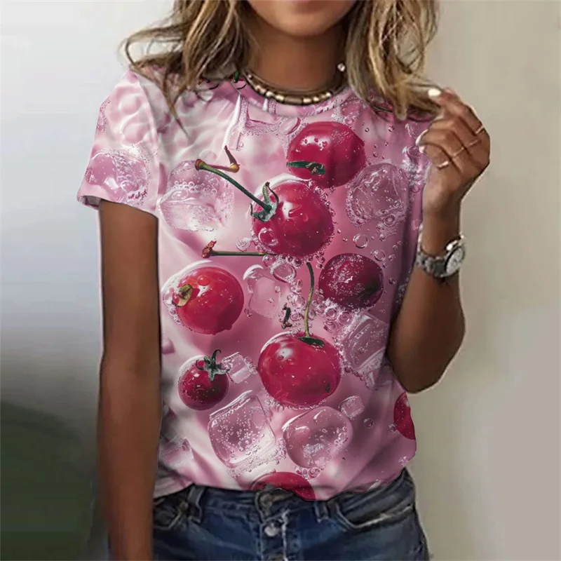 

3d Strawberry Print Tshirt For Women Tops Summer Short Sleeve Fashion Casual Loose T Shirts Women Oversized Aesthetic Tshirts