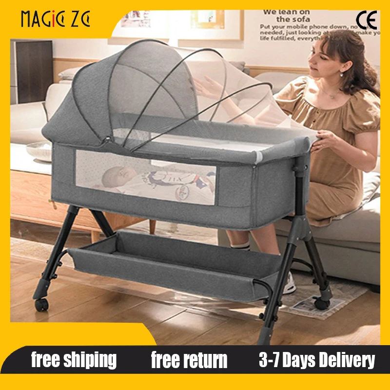 سرير أطفال متحرك سرير هزاز إطار ثلاثي يساعد على النوم لحديثي الولادة هزاز قابل للتوصيل سرير كبير مهد طفل سرير بيبي جديد #1