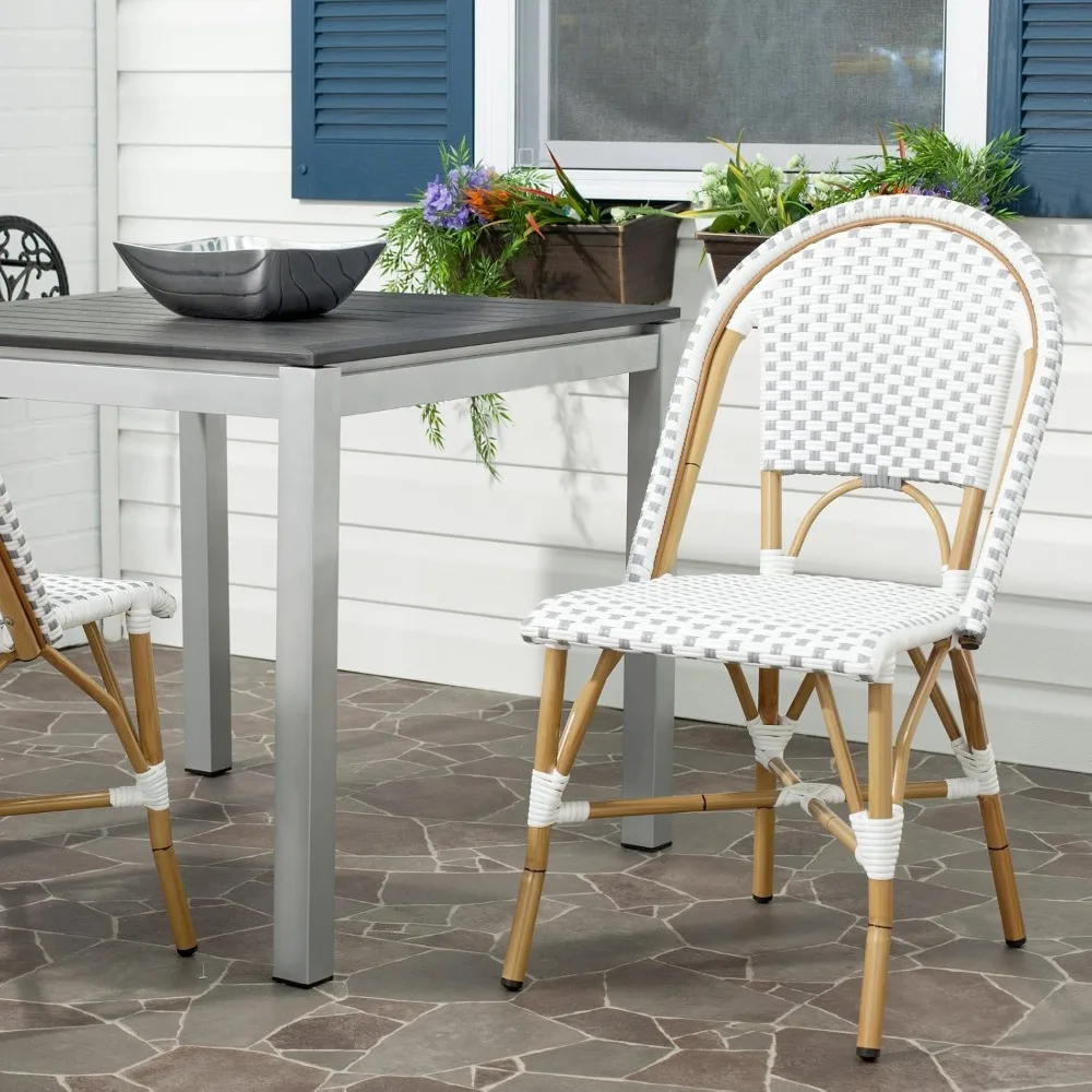 Indoor-Outdoor Stacking Side Chairs | Blue & White | Set of 2 | Patio Garden
