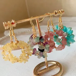 Natural Stone Earrings for Women Ore Chips Gravel Quartz Flower Tassel Statement Fluorite Opal Crystal Drop Earrings Healing