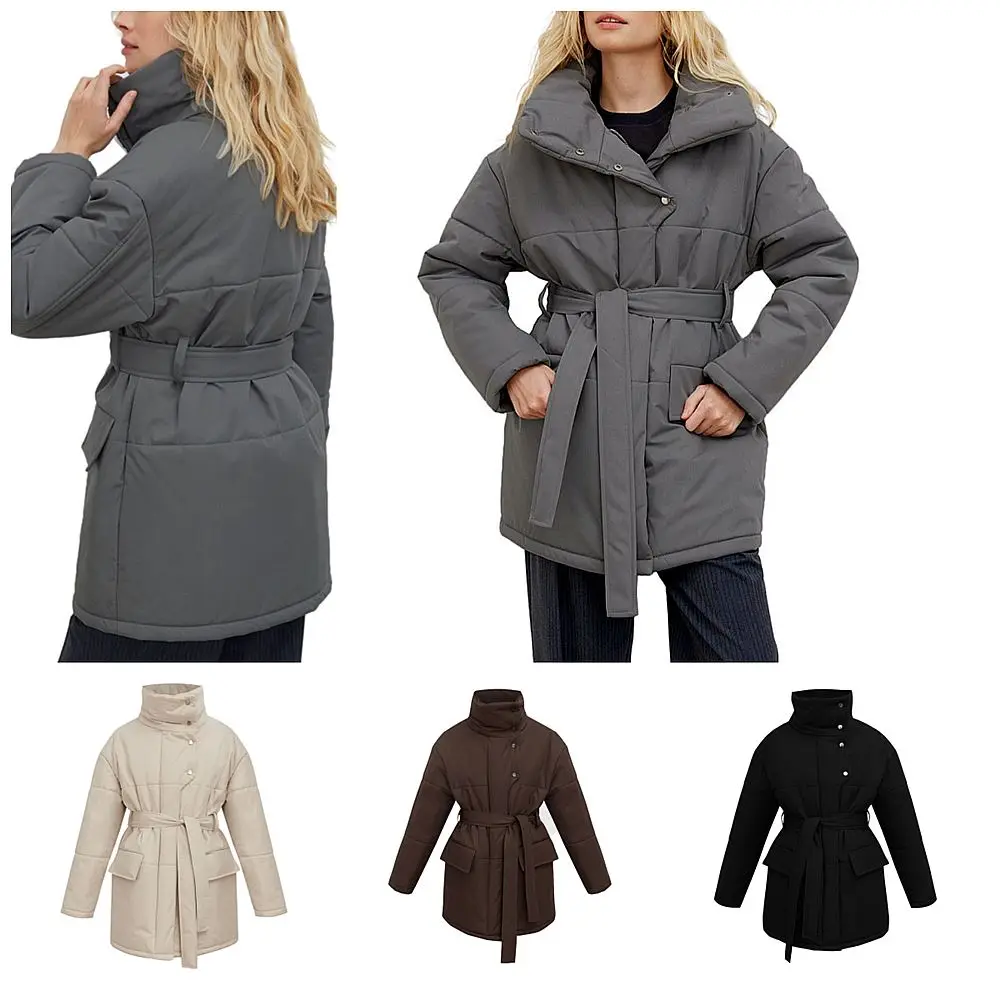 Women Winter Cotton-padded Coat Lady Stand Collar Quilted Oversize Jacket Outdoor Thickened Warmth Parkas Fashion Tops