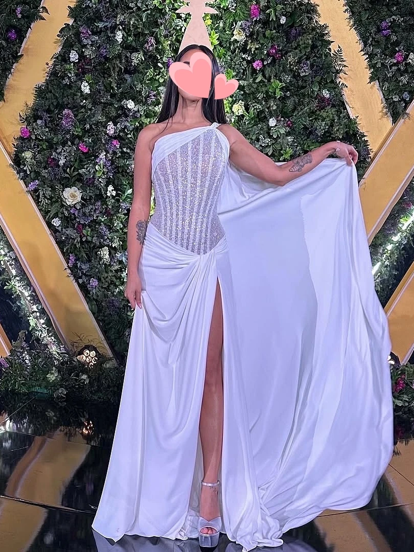 Oisslec vestido de fiesta elegante Vintage dulce Sexy cuentas de marfil hendidura de encaje personalizado ocasión Formal vestido de fiesta vestidos de fiesta de noche