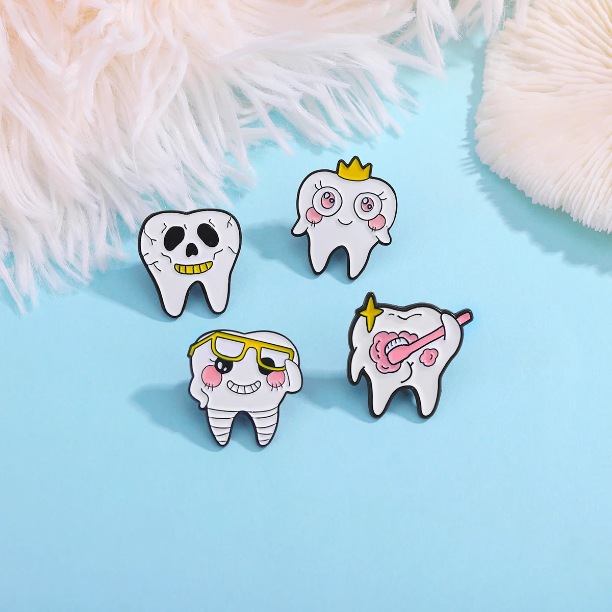 Cartoon Tooth Queen Skeleton Tooth decay Enamel Pins Protecting teeth Dental Health Brooch Lapel Backpack Badge Jewelry for Kids