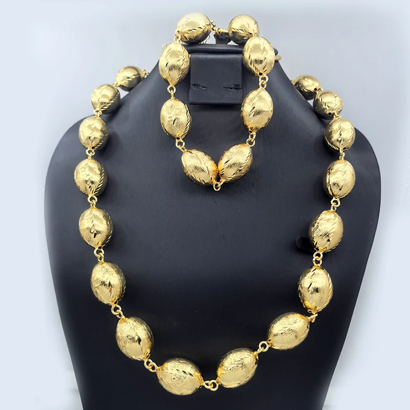 Brazilian Long Necklace Ball Pendant Big Size Drop Earrings Bracelet Bridal Wedding Anniversary Jewellery Bijoux