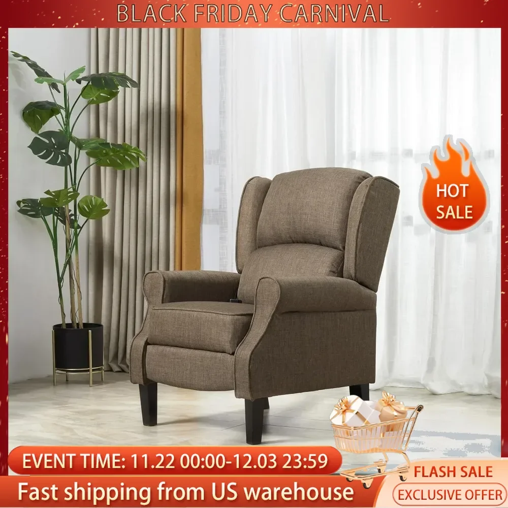 Vibration Massage Recliner Chair for Living Room with Heat, Wingback Single Sofa, Modern Linen Fabric Push Back Reclining Chair