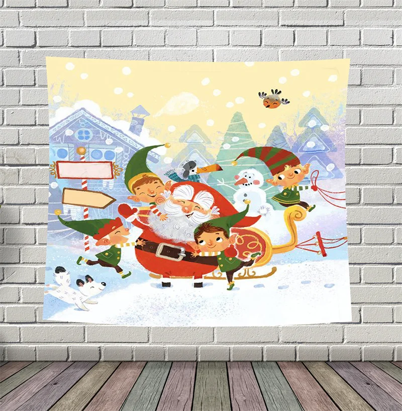 

Christmas Santa Claus Cartoon Tapestry Wall Hanging Children Living Room Bedroom Home Decor Wall Art Cover Up Accessories