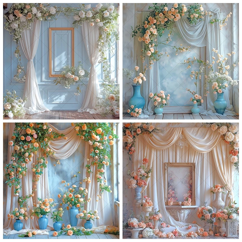 Square Photography Background Custom Vintage Frame Flowers Adult Birthday Wedding Maternity Portrait  Backdrop Photo Studio Prop