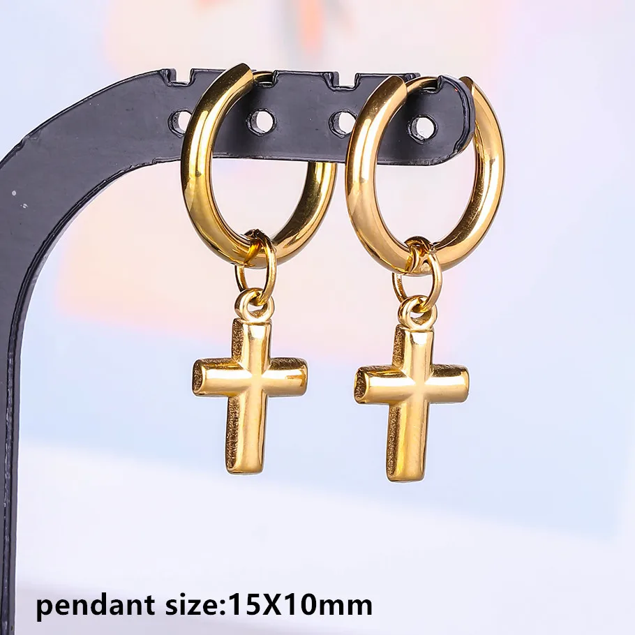 Engelskreuz Alien Anhänger Creolen Stern Schwert Bogen Edelstahl Runde Ohrringe für Damen Herren Schmuck Piercing Aretes Geschenk – Detail 8
