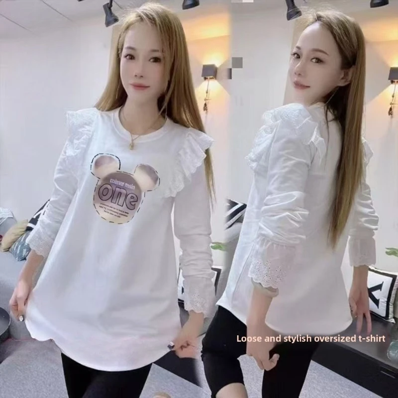 

European Style Sweet Cotton Top with Lace & Cut-out Details | Loose-Fit Flattering Fall Essential