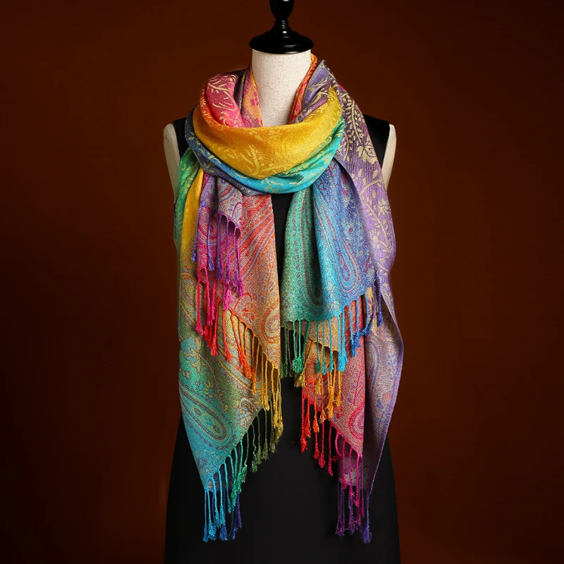 Bohemian Style Paisley Shawl, Multicolor Fringe Scarf, Dual-Purpose Windproof Warm Wrap For Women, Suitable For Mardi Gras