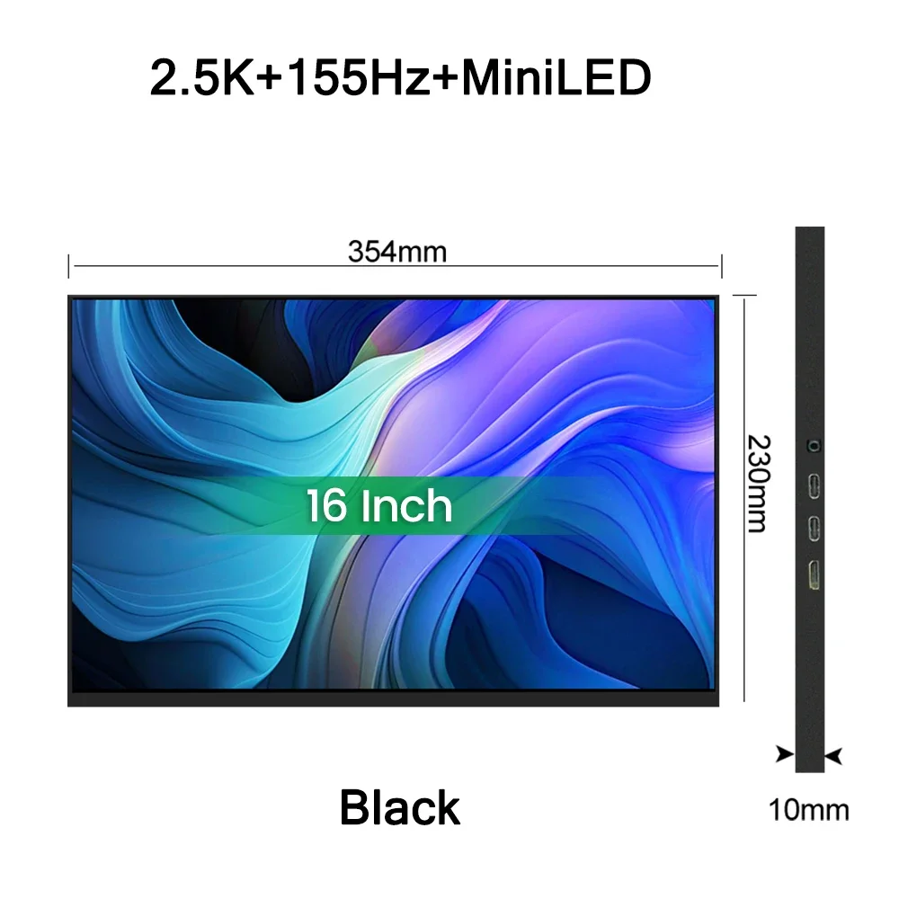 16 インチ 2.5K 155Hz MiniLED ポータブルモニター 2560*1600P 1200Nit