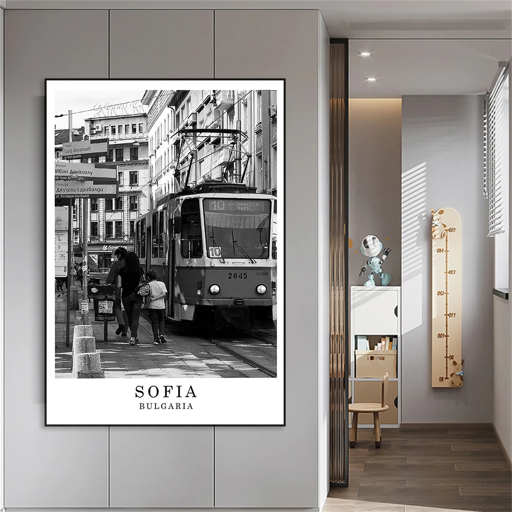 Sofia Bulgaria Travel Wall Art Travel Print Poster Black and White Photo Minimalist Landscape Canvas Painting Home Room Decor