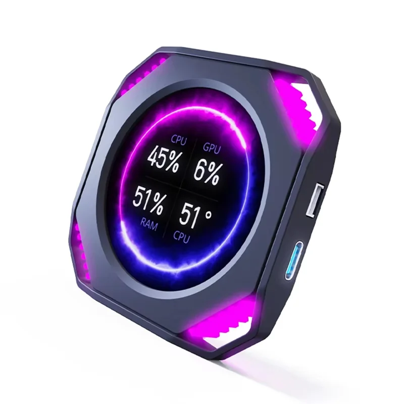 جهاز كمبيوتر USB مرئي مقاس 2.1 بوصة من Dr21، شاشة ديناميكية من النوع C، شاشة ثانوية مبردة بالماء، قابلة للتحرير باللون الأسود