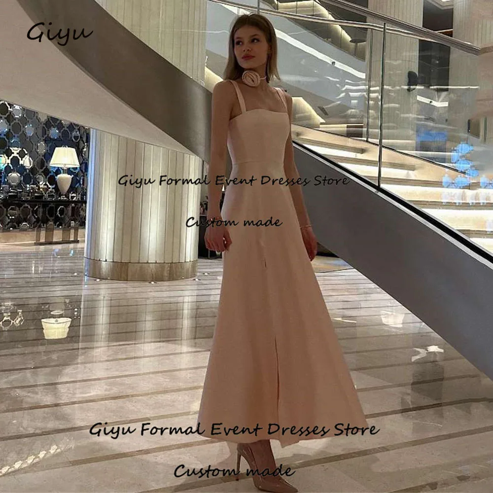 

Giyu A-line Side High Slit Evening Gown Dress Pink Ankle-Length Draped Wedding Party Dress Prom Dress Summer Dress