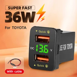 Yeni çift USB QC araba soketi şarj 12-24V voltmetre LED araba aksesuarları güç adaptörü için Toyota için hızlı şarj cep telefonu