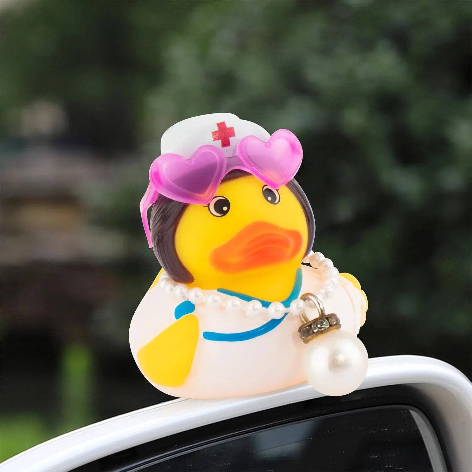 Car Dashboard Rubber Ducks Decorations Duck for Office Desk Ornament with Glasses Necklace for Halloween Party Nurse Gifts